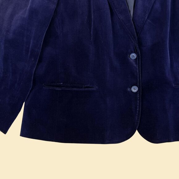 1970s blue velour blazer jacket by Catherines, vintage womens size 48 jacket - Picture 10 of 10